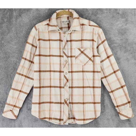 Idyllwind Tops - Idyllwind Shirt Womens XS Cream Tan Plaid Flannel Western Pearl Snap Long Sleeve